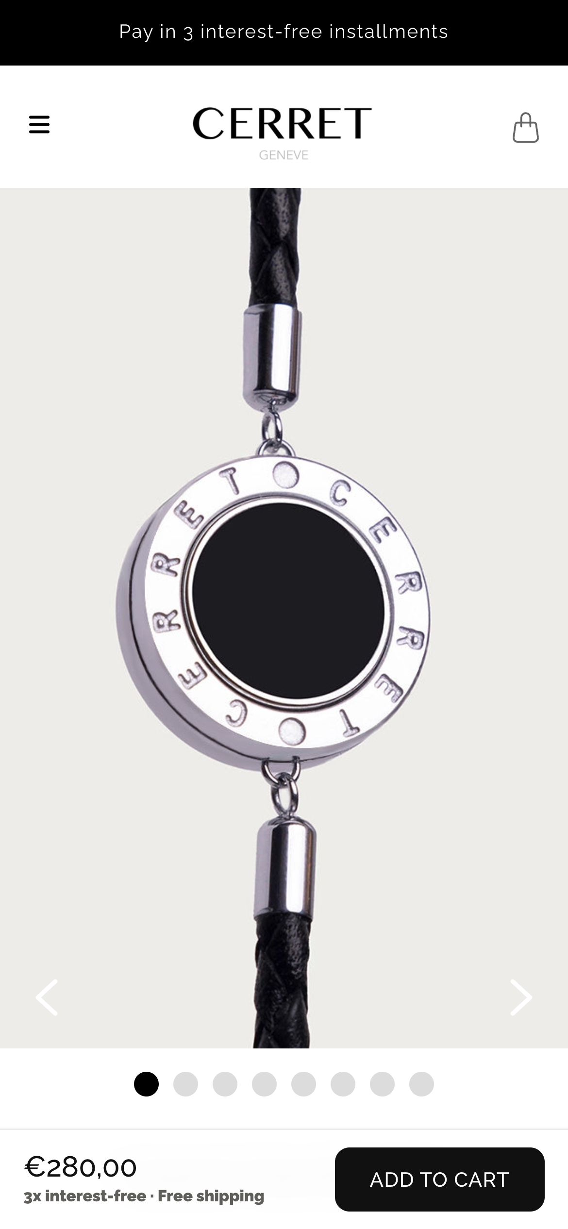 Current CERRET bracelet product page on mobile