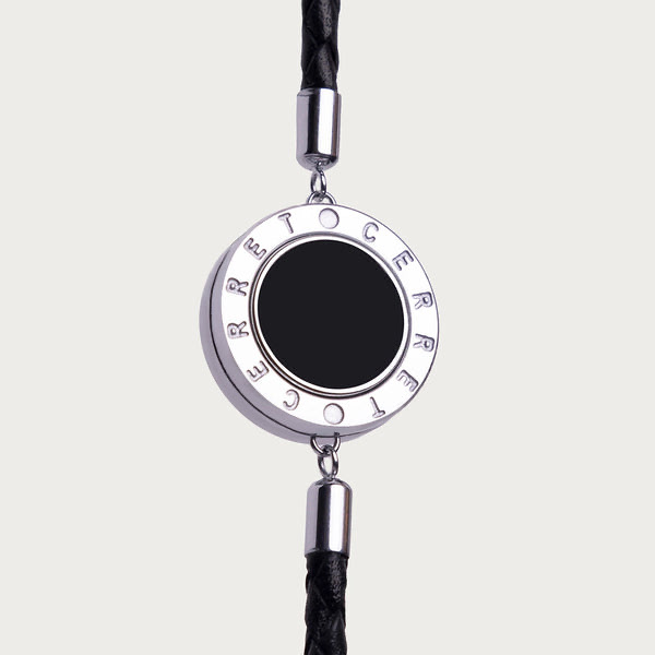 CERRET Sentinelle bracelet in 925 silver and black leather
